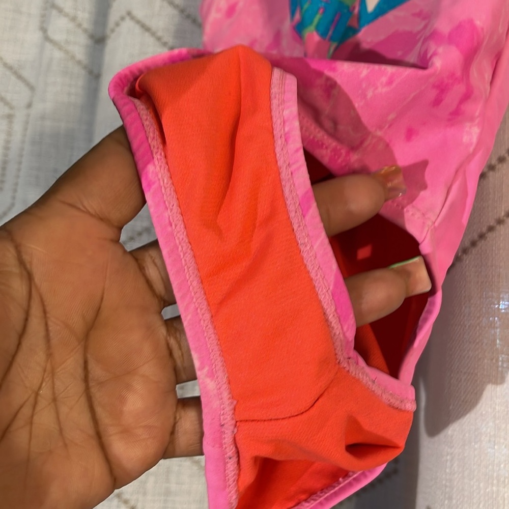 Girl’s L 1pc Bathing Suit Pink/Blue Racer Back Design Straps In Back - Picture 4 of 8